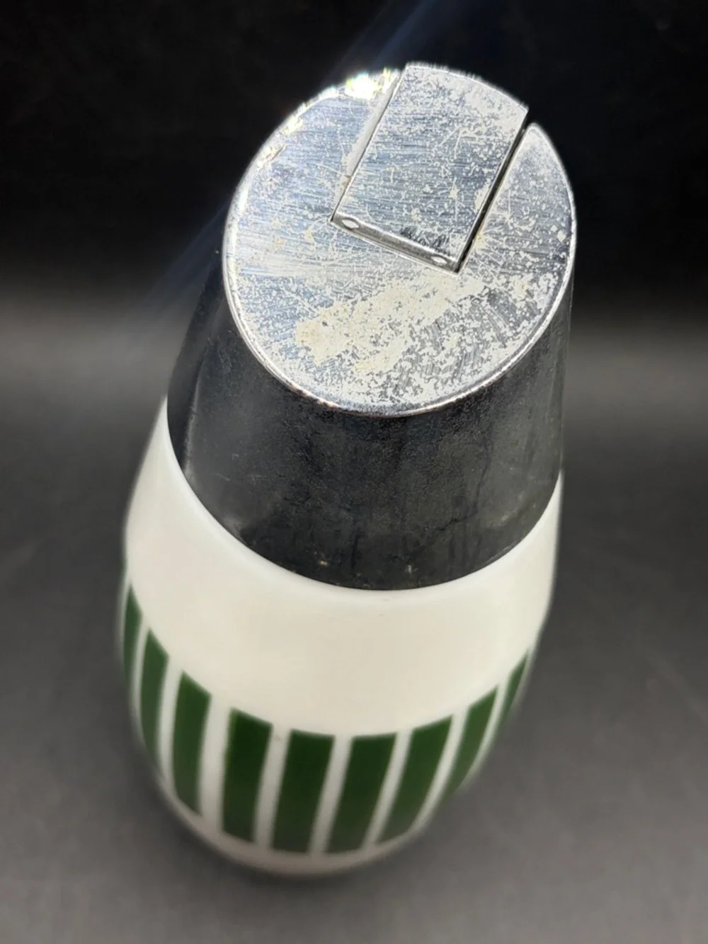 Gemco Westinghouse Green & White Striped MCM Vintage Glass & Metal Sugar Shaker